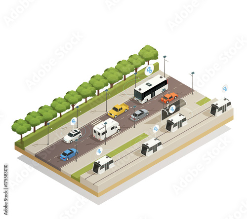 Smart City Traffic Isometric  Composition
