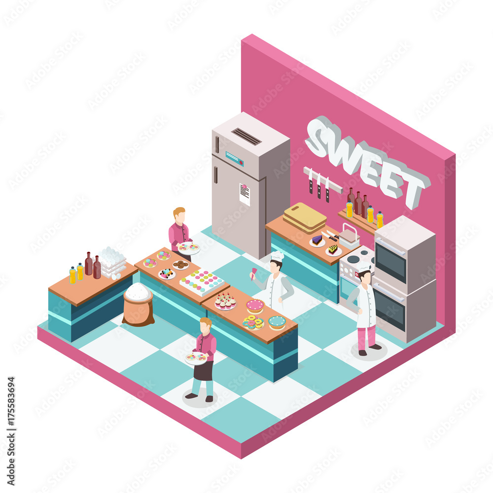 Sweet Shop Kitchen Isometric Illustration Sweet Shop Kitchen Isometric Illustration