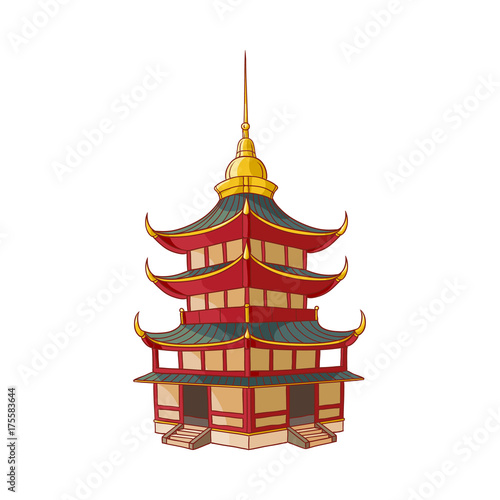 Fototapeta Traditional Japanese, Chinese, Asian pagoda building, flat style vector illustration isolated on white background