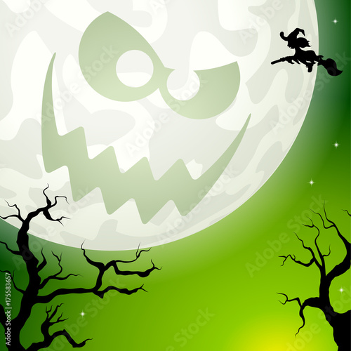 gruseliger Halloween Vollmond mit Hexe