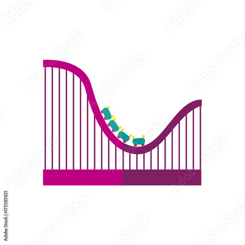 vector flat amusement park concept. Purple color Looping Roller coaster in minimal style icon image. Isolated illustration on a white background.