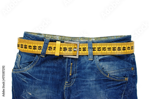 jeans with meter belt slimming isolated on the white background