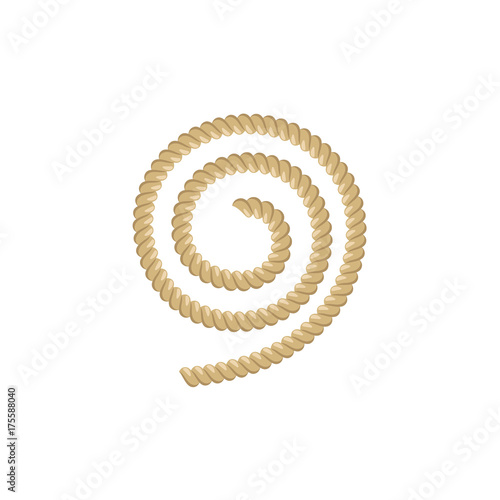 Spiral piece of ship rope, flat style cartoon vector illustration isolated on white background. Flat cartoon illustration of ship rope for anchoring, docking