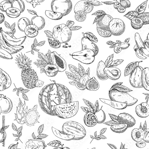 Seamless pattern background of sketched fruits