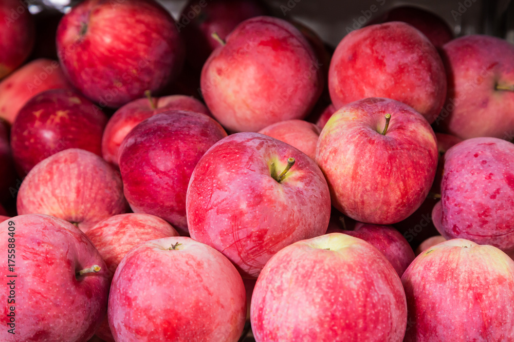 Red apples with a waxy coating on the storage. Red apples with a waxy coating on the storage.
