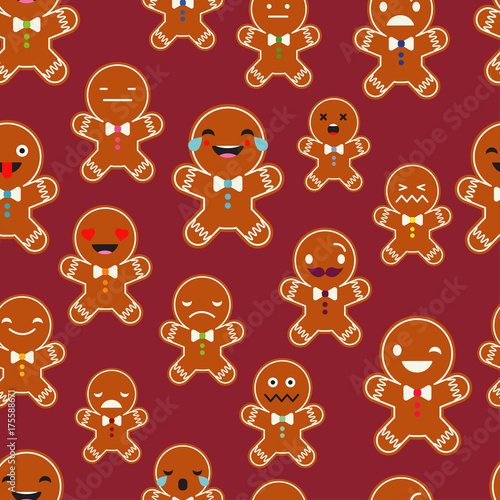 Seamless background with Gingerbread emotions. Cute cartoon Gingerbread. Vector illustration. Textile rapport.