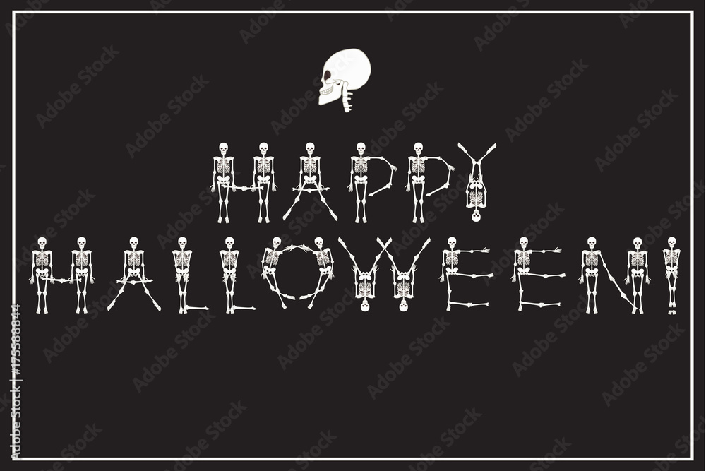 Fototapeta premium Lettering Happy Halloween with dancing skeletons font, set of le