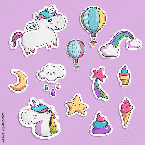 Set of elements for your design. Unicorn, star, rainbow.