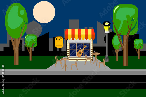 Night bar, cafe . The Park in the evening . vector .