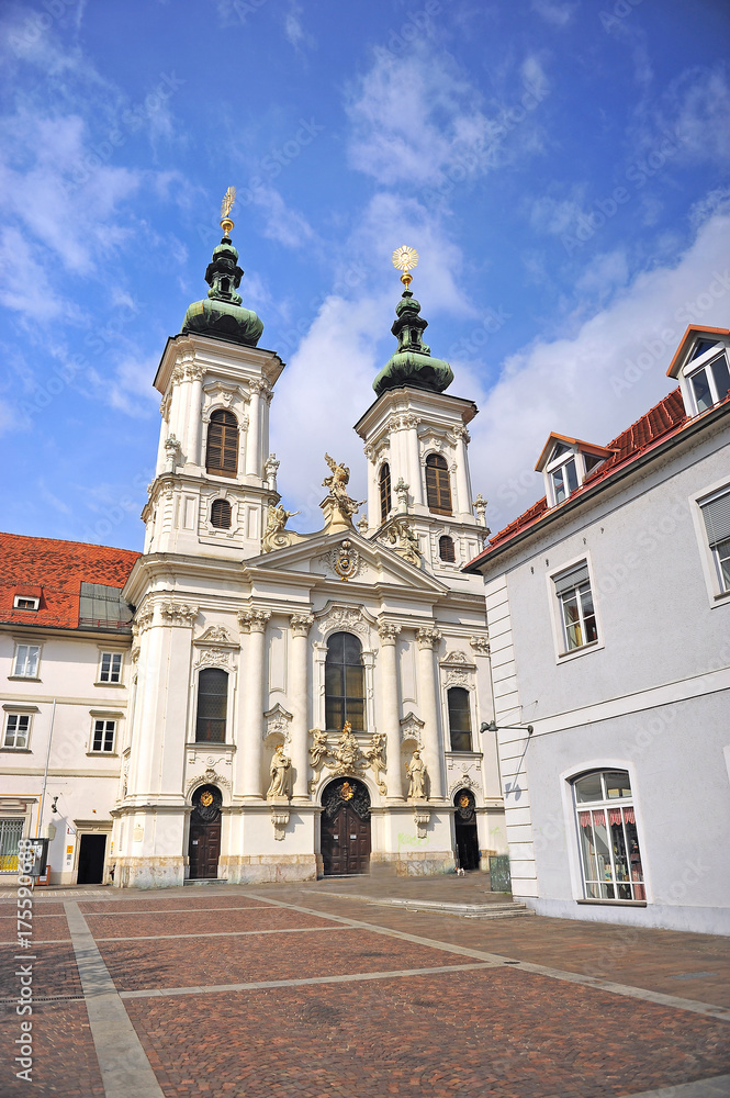 Baroque church in the street of Graz