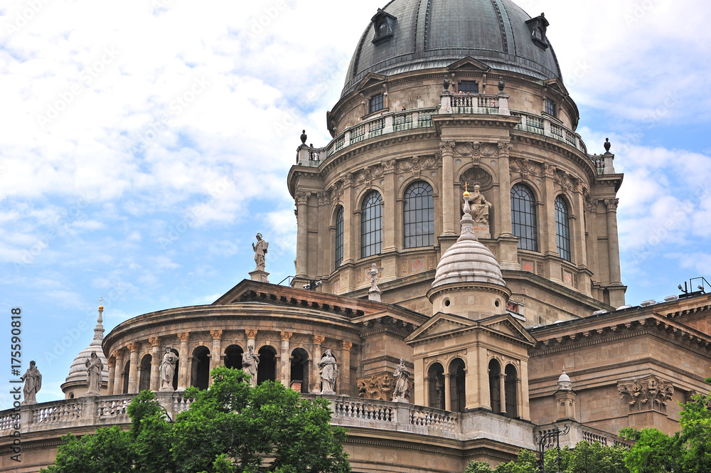 View of the dome and sculpture of Budapest cathedral