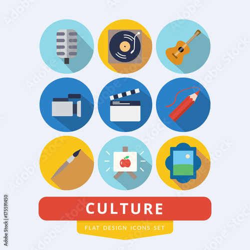 Set of icons related to culture painting, music and cinema