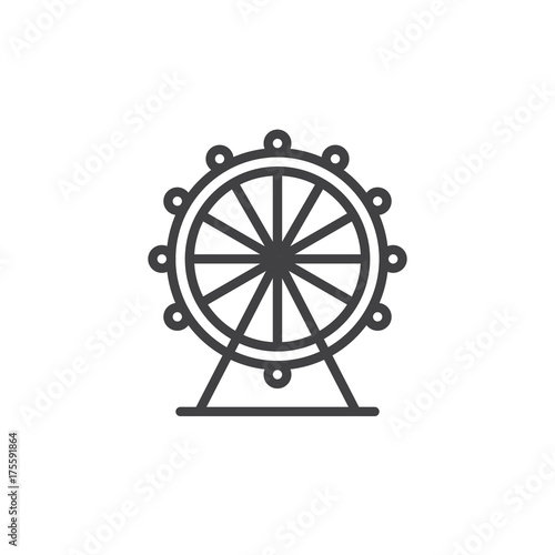 Ferris wheel line icon, outline vector sign, linear style pictogram isolated on white. Symbol, logo illustration. Editable stroke