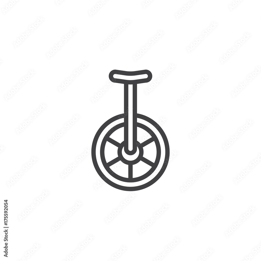 Unicycle line icon, outline vector sign, linear style pictogram isolated on white. Symbol, logo illustration. Editable stroke Unicycle line icon, outline vector sign, linear style pictogram isolated on white. Symbol, logo illustration. Editable stroke