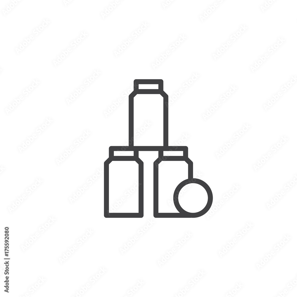 Tin can pyramid with tennis ball line icon, outline vector sign, linear style pictogram isolated on white. Symbol, logo illustration. Editable stroke Tin can pyramid with tennis ball line icon, outline vector sign, linear style pictogram isolated on white. Symbol, logo illustration. Editable stroke