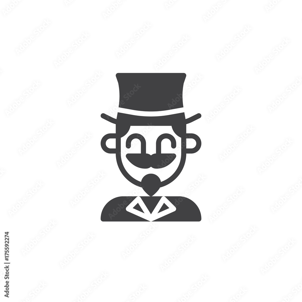 Magician circus actor icon vector, filled flat sign, solid pictogram isolated on white. Symbol, logo illustration.