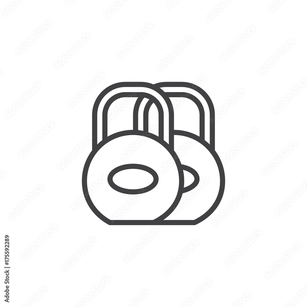 Dumbbells line icon, outline vector sign, linear style pictogram isolated on white. Symbol, logo illustration. Editable stroke Dumbbells line icon, outline vector sign, linear style pictogram isolated on white. Symbol, logo illustration. Editable stroke