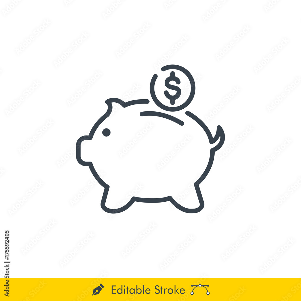 Piggy Bank Icon / Vector - In Line / Stroke Design with Editable Stroke Piggy Bank Icon / Vector - In Line / Stroke Design with Editable Stroke