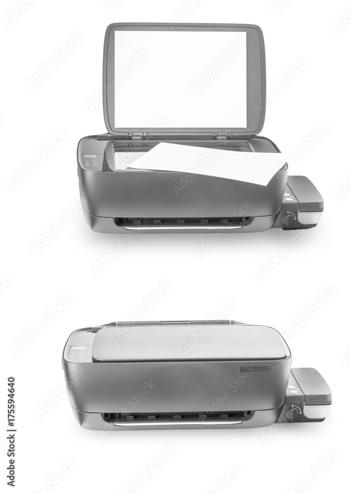 multi-function printer with internal ink tank is isolated white background multi-function printer with internal ink tank is isolated white background