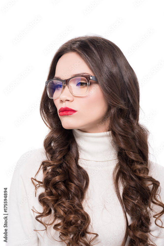 Woman with red lips in glasses