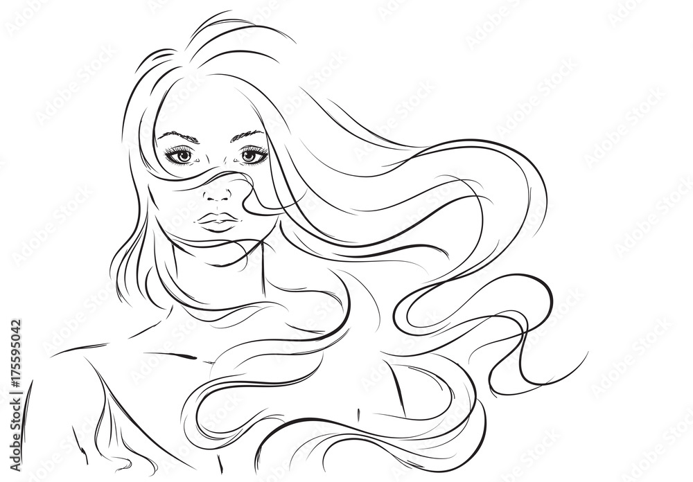 Sketch of beautiful girl with flying hair Stock Vector | Adobe Stock Sketch of beautiful girl with flying hair Stock Vector | Adobe Stock