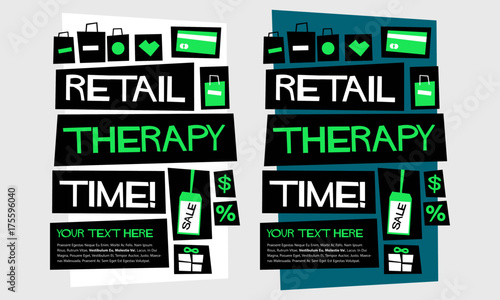 Retail Therapy Time! (Flat Style Vector Illustration Shopping Quote Poster Design)