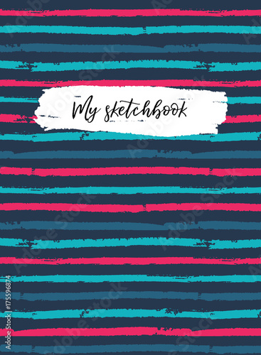 Sketchbook cover template. Striped background