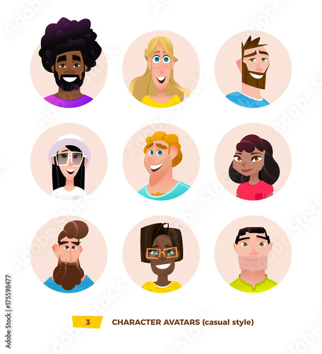 Characters avatars in cartoon flat style
