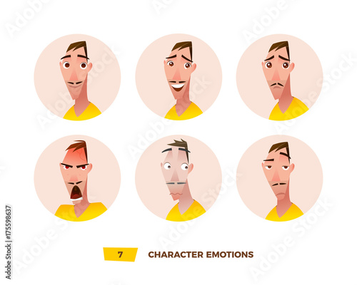 Characters avatars emotion in the circle. 
