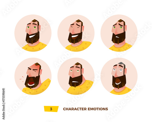 Characters avatars emotion in the circle. 