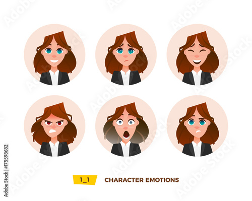 Characters avatars emotion in the circle. 