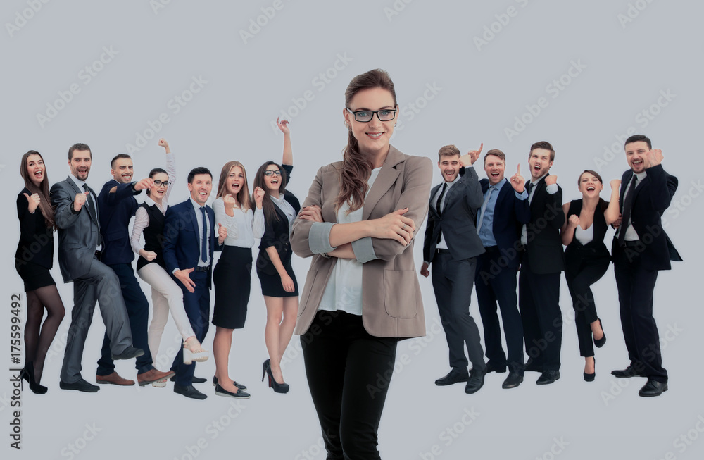 Obraz premium happy successful business team isolated on white background