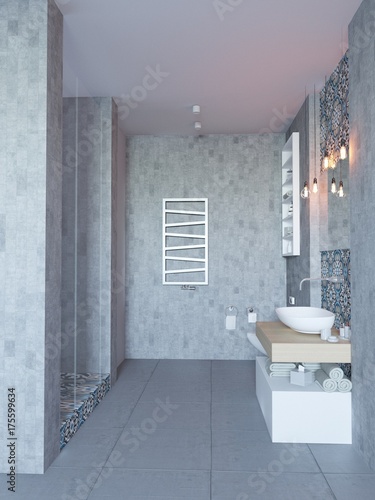 Minimalistic bathroom interior with morrocan tile version 2