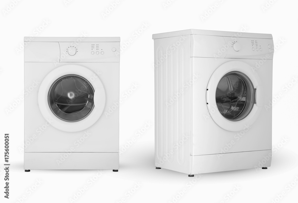 modern household washing machine two positions on a white background