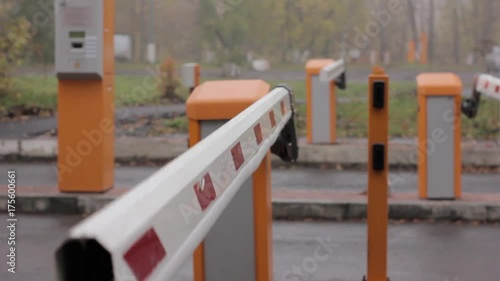 checkpoint three posts. Automatic road barrier gate lifting gate opens and passes car
