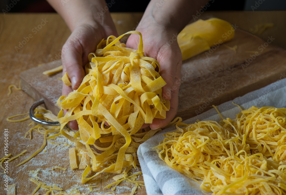 Homemade italian pasta tagliatelle