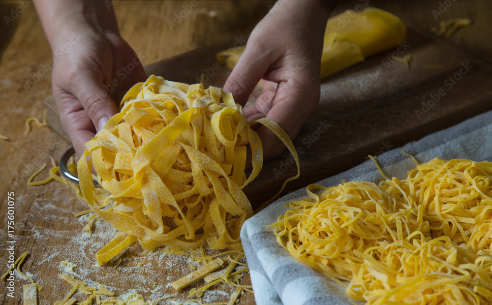 Homemade italian pasta tagliatelle