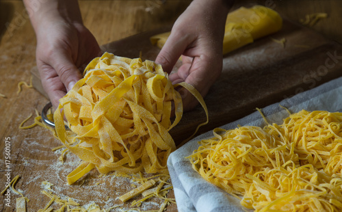 Homemade italian pasta tagliatelle photo