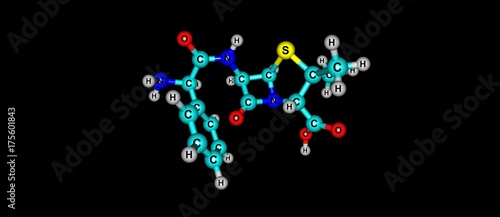 Ampicillin antibiotic molecular structure isolated on black