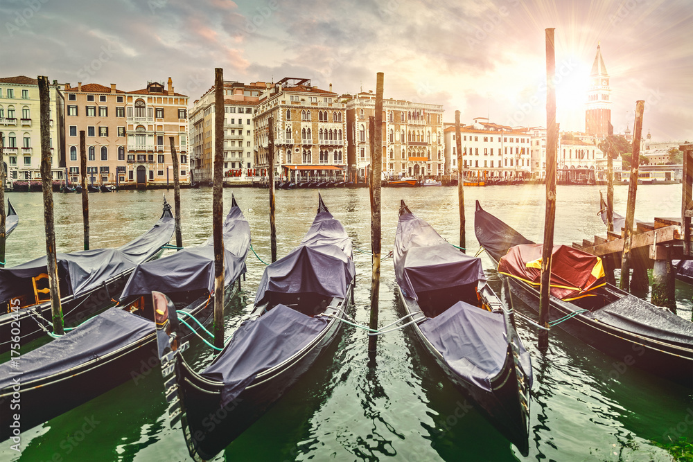 Gondolas Grand Canal in Venice Italy picturesque sunset