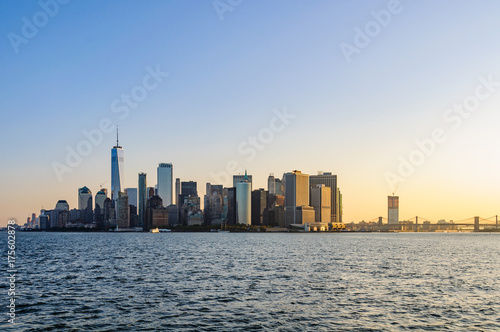 The first light over Lower Manhattan, NYC, USA