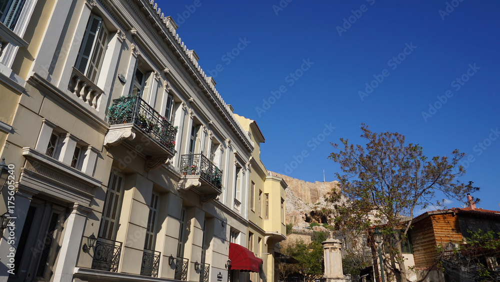 Obraz premium Photo from iconic neoclassic houses in Plaka district, Athens historic center, Attica, Greece