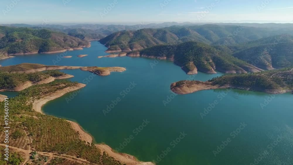 Aerial. Video shooting from drone, dam Odelouca, Portimao Portugal