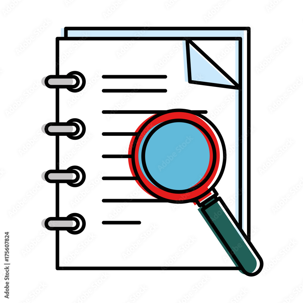 note book with magnifying glass note book with magnifying glass
