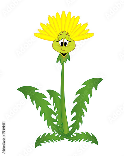 Fototapeta Naklejka Na Ścianę i Meble -  Cute cartoon dandelion. Vector flower illustration isolated on white background. Cartoon plant.