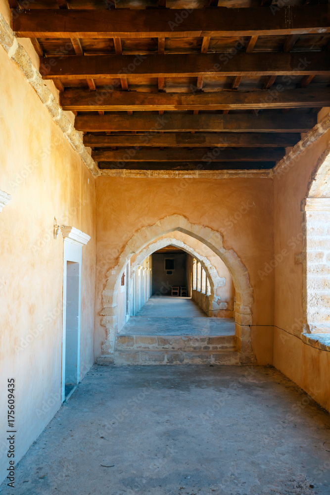 Fototapeta premium Passageway in the West Gate at the Arkadi Monastery, Arkadi, Crete, Greece