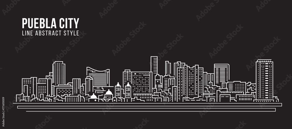 Cityscape Building Line art Vector Illustration design - Puebla City