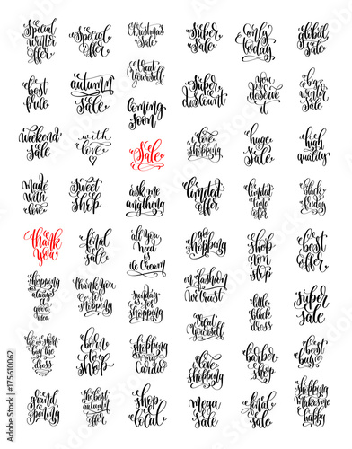 set of 50 hand lettering inscription about happy shopping