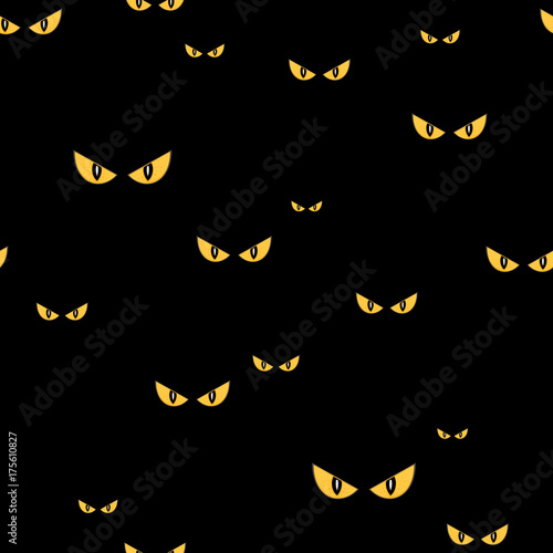 Spooky monster eyes in the dark halloween seamless vector pattern