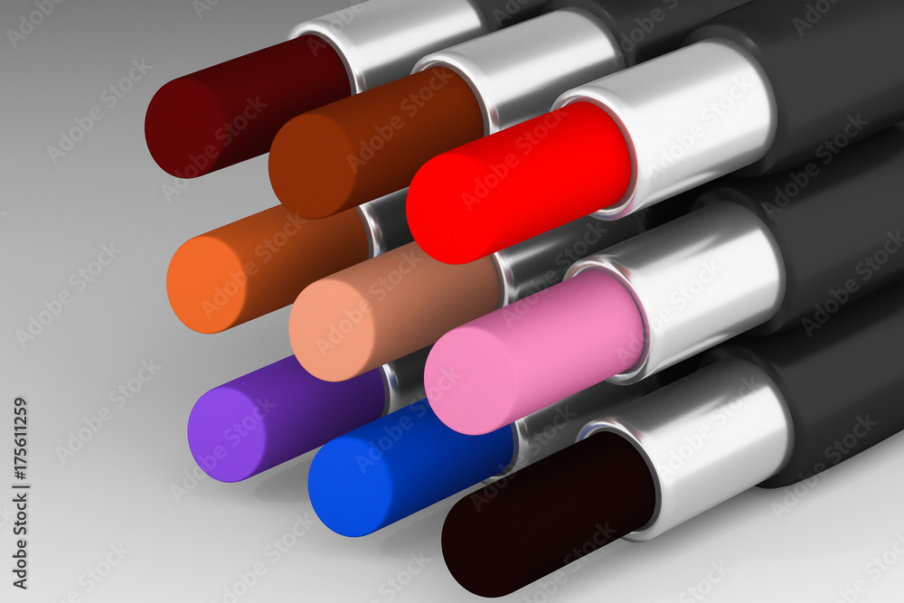 Set of multicolored lipsticks on the light background Set of multicolored lipsticks on the light background
